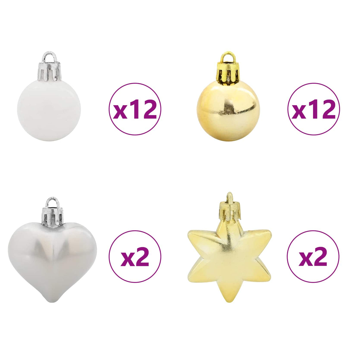 Christmas Bauble Set 40 pcs White and Gold Ø 6 cm Plastic