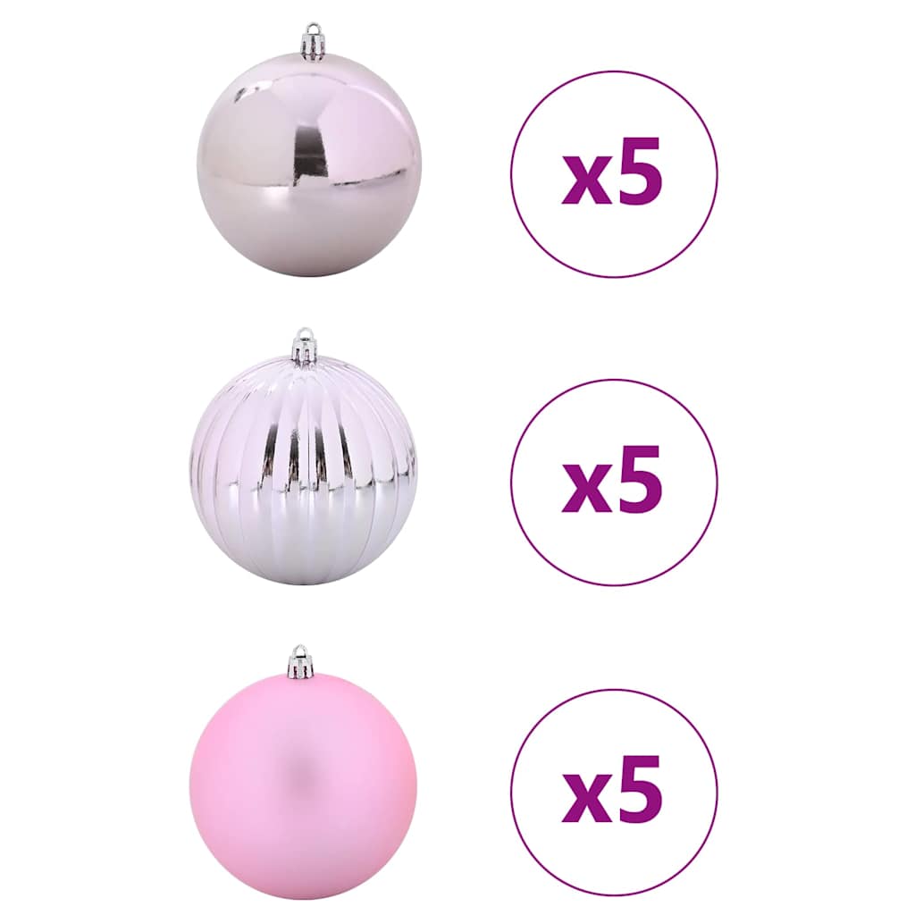 Christmas Bauble Set XL 15 pcs Pink Plastic