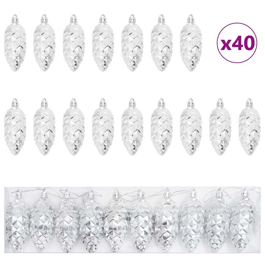 Christmas Pine Cone Ball 40 pcs Silver Plastic