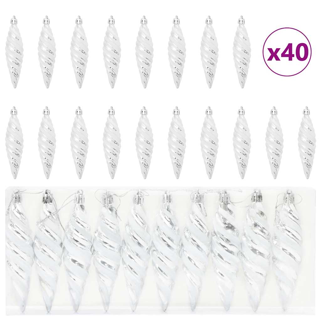 Christmas Spiral Shape Ball 40 pcs Silver Plastic