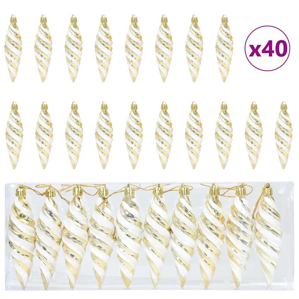 Christmas Spiral Shape Ball 40 pcs Gold Plastic
