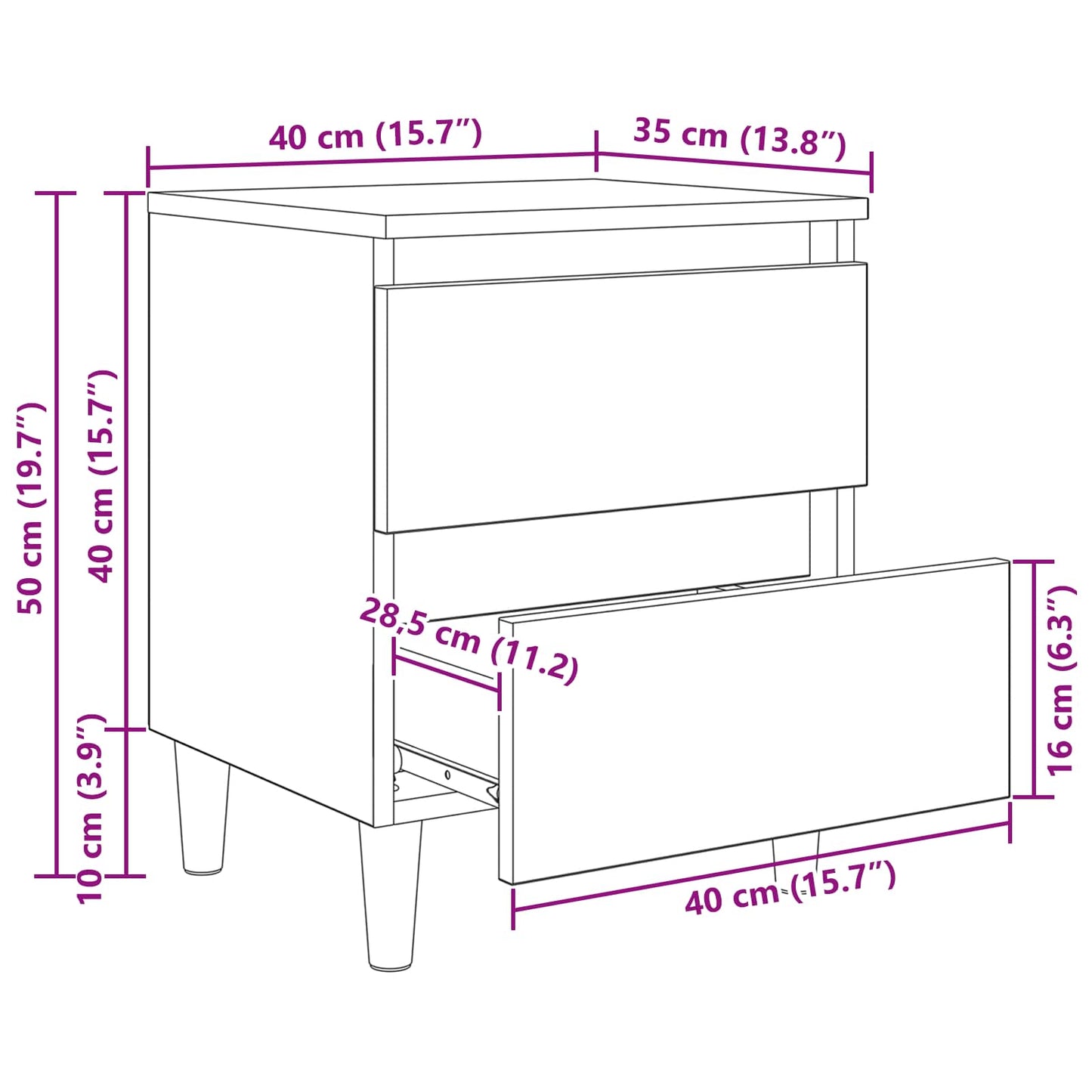 Bed Cabinet Old Wood 40 x 35 x 50 cm Engineered Wood