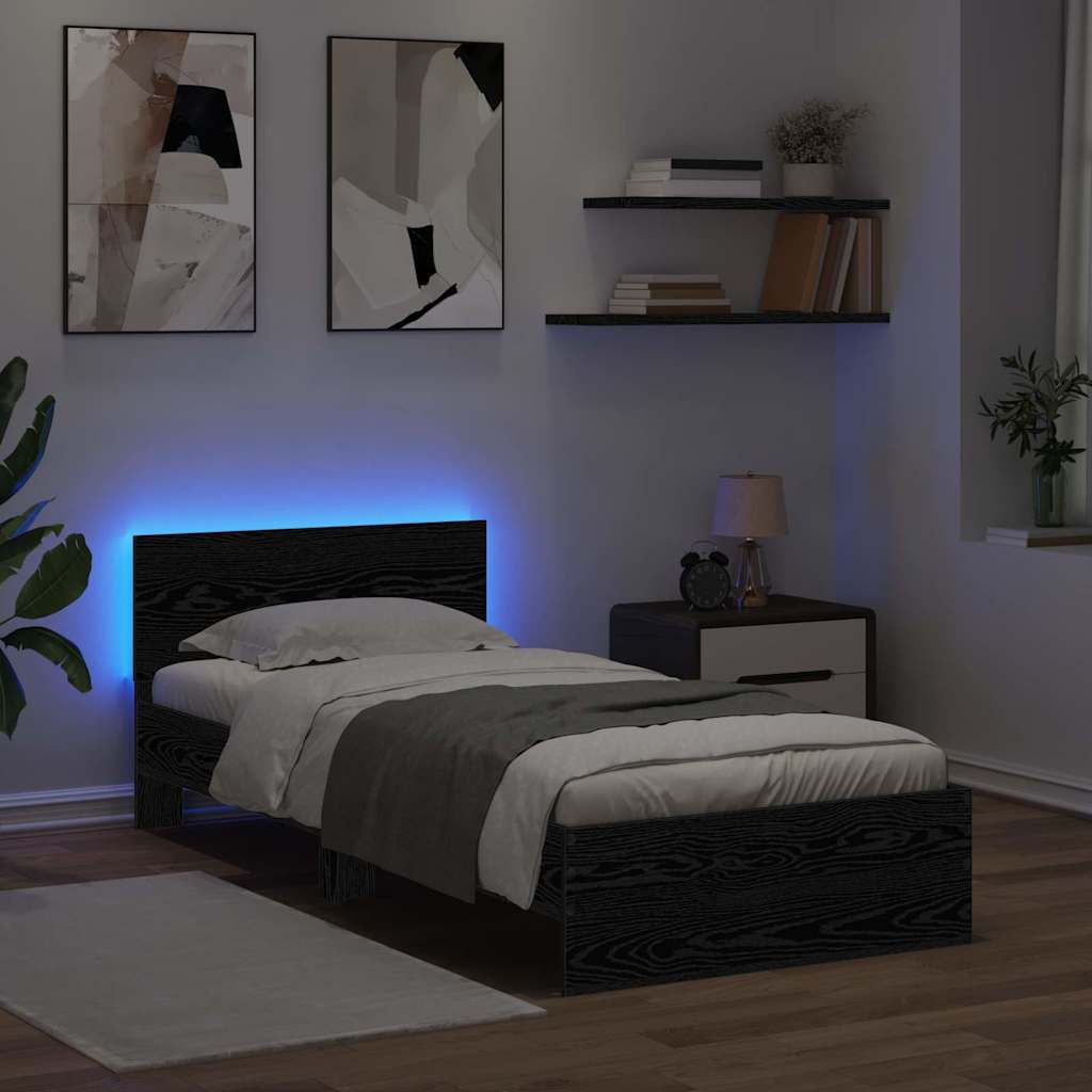 Bed Frame with Headboard Black Oak 100 x 200 cm Engineered Wood