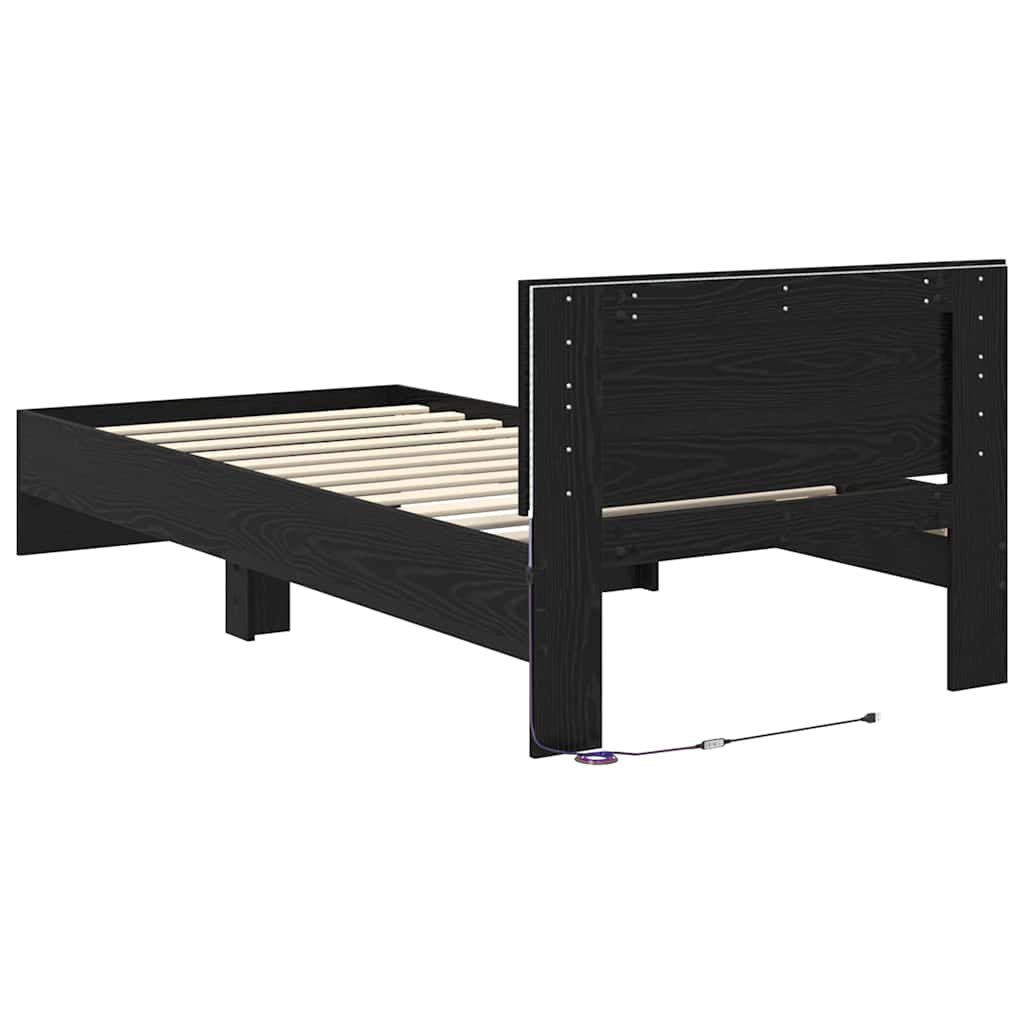 Bed Frame with Headboard Black Oak 100 x 200 cm Engineered Wood