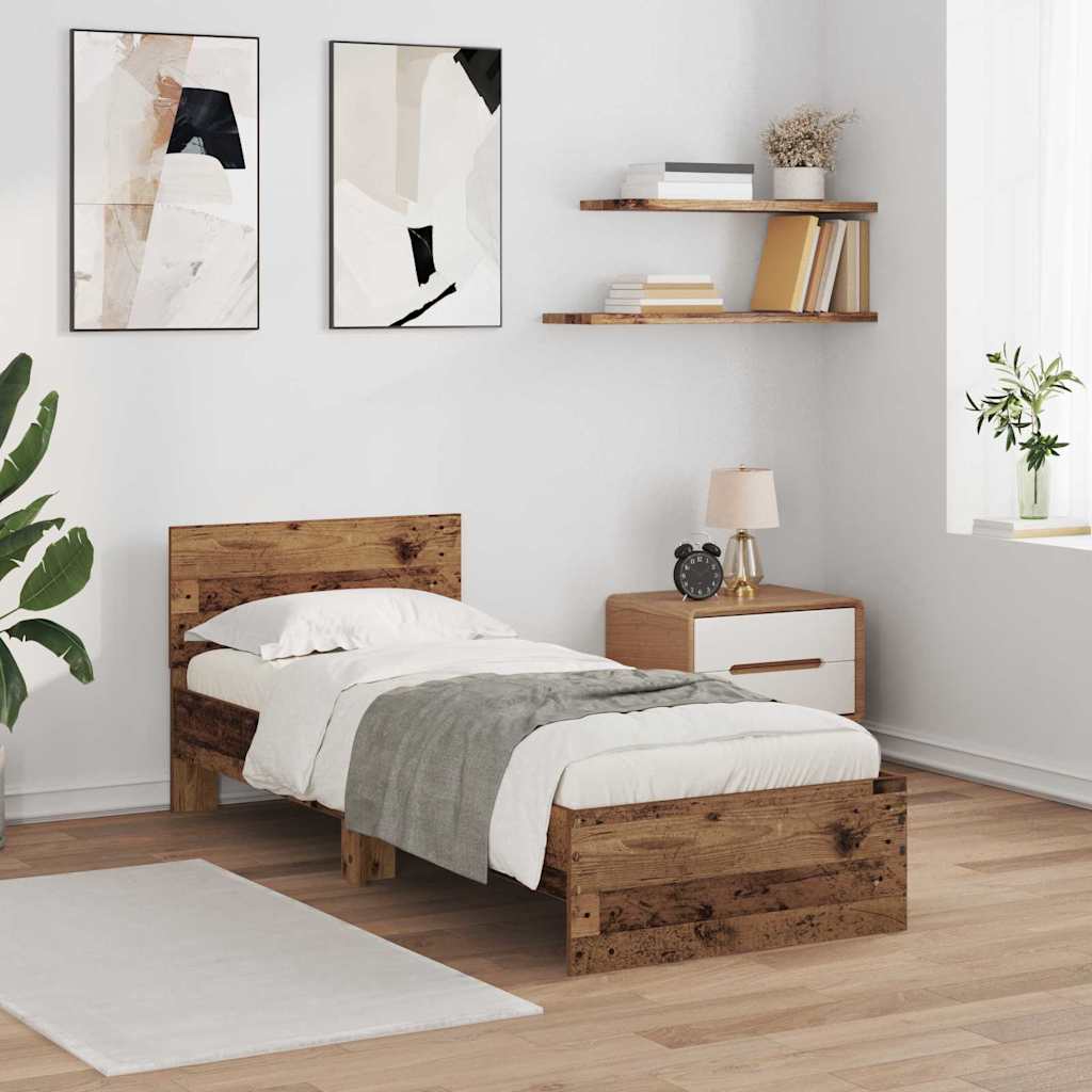 Bed Frame with Headboard Old Wood 75 x 190 cm Engineered Wood