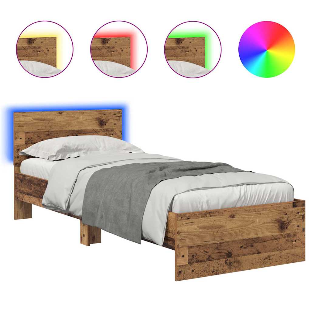 Bed Frame with Headboard Old Wood 75 x 190 cm Engineered Wood