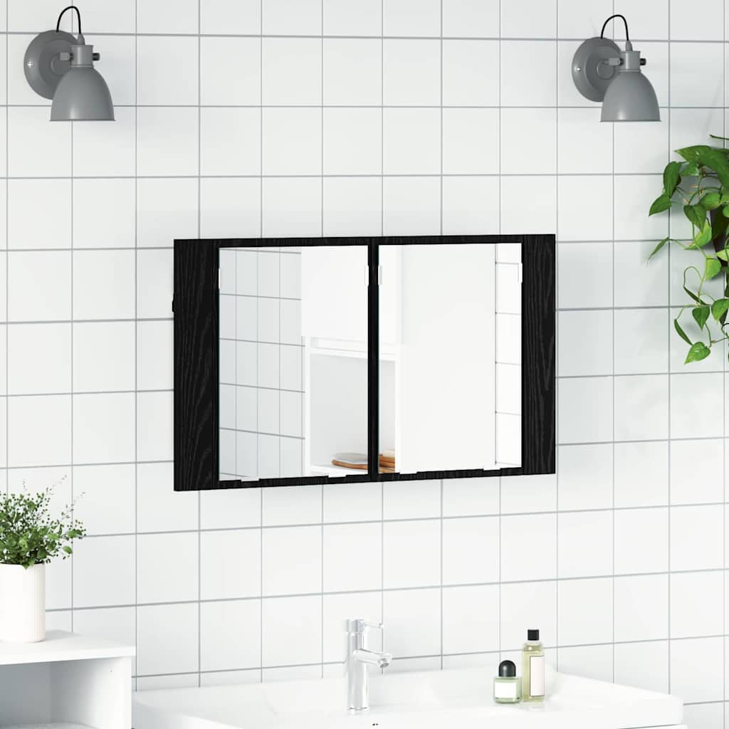 Bathroom Mirror Cabinet with Shelf Black Oak 80 x 12 x 45 cm