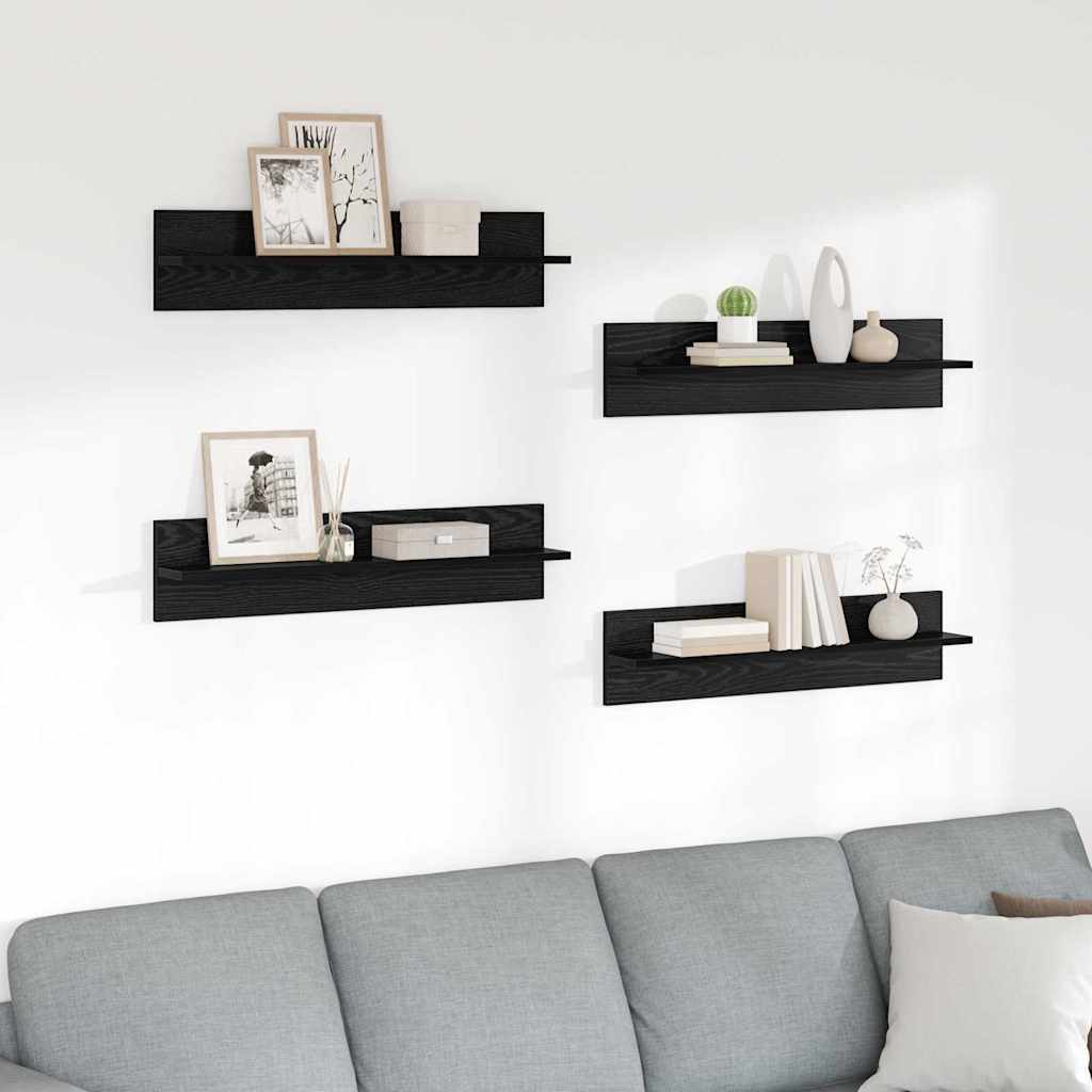 Wall Shelves Wall-Mounted 4 pcs Black Oak 80 x 11.5 x 18 cm
