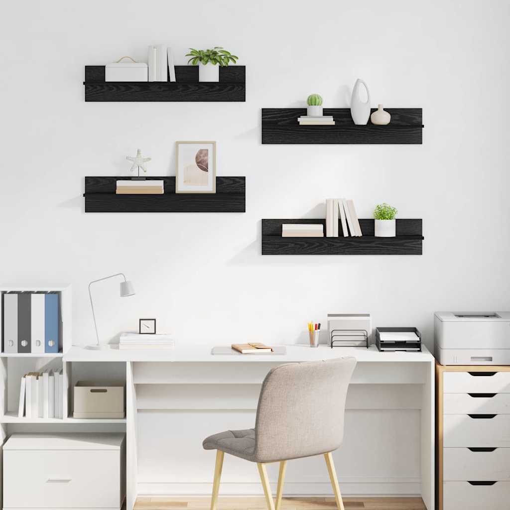 Wall Shelves Wall-Mounted 4 pcs Black Oak 80 x 11.5 x 18 cm