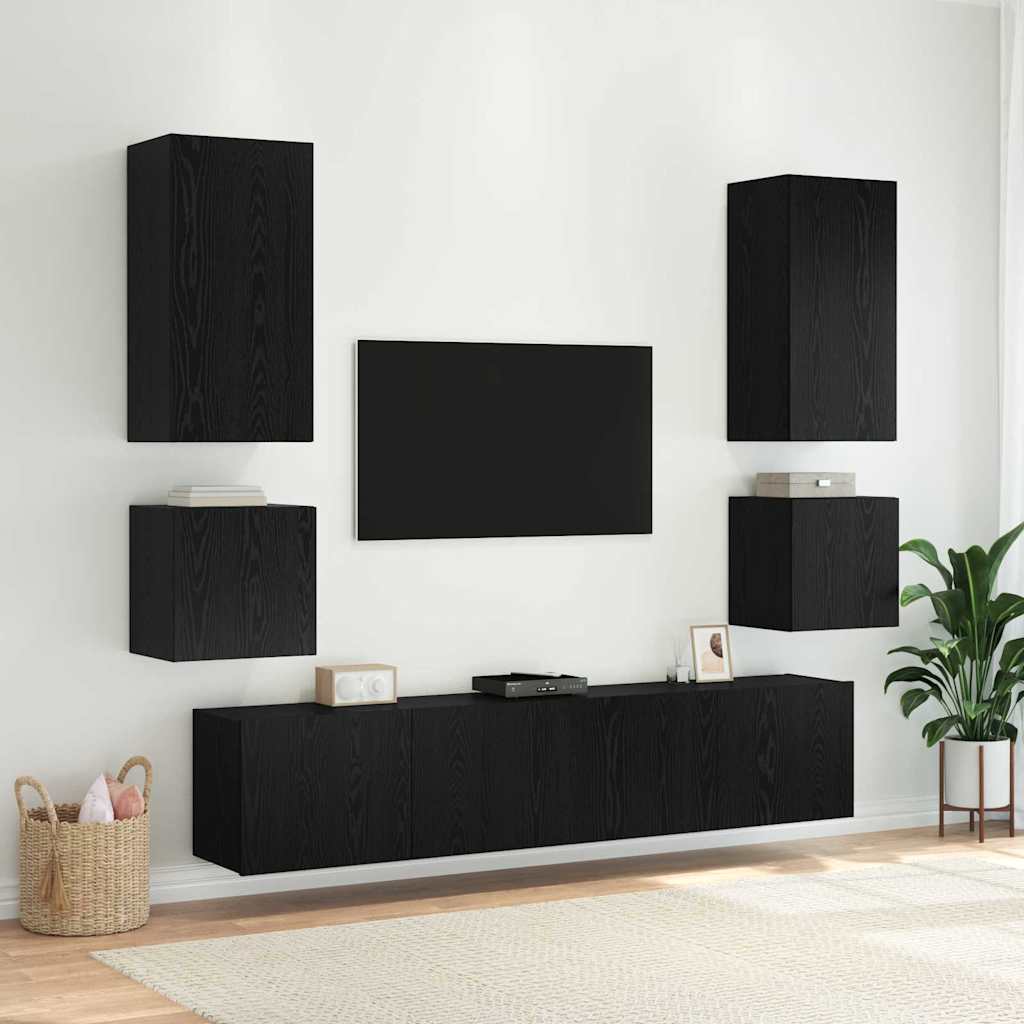 TV Wall Cabinet Black Oak 100 x 35 x 41 cm Engineered Wood
