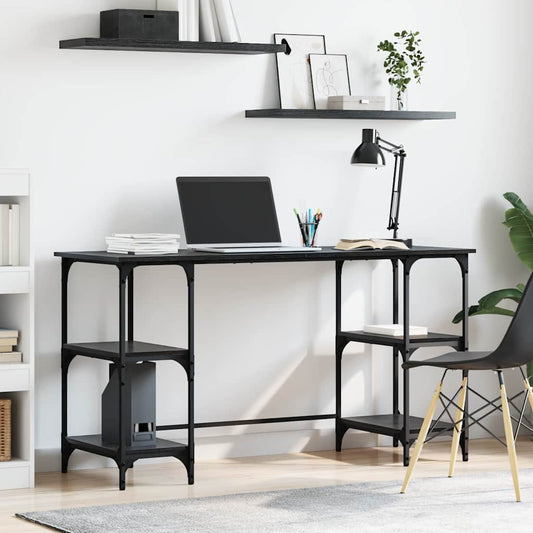 Desk with Shelf Black Oak 140 x 50 x 75 cm Engineered Wood