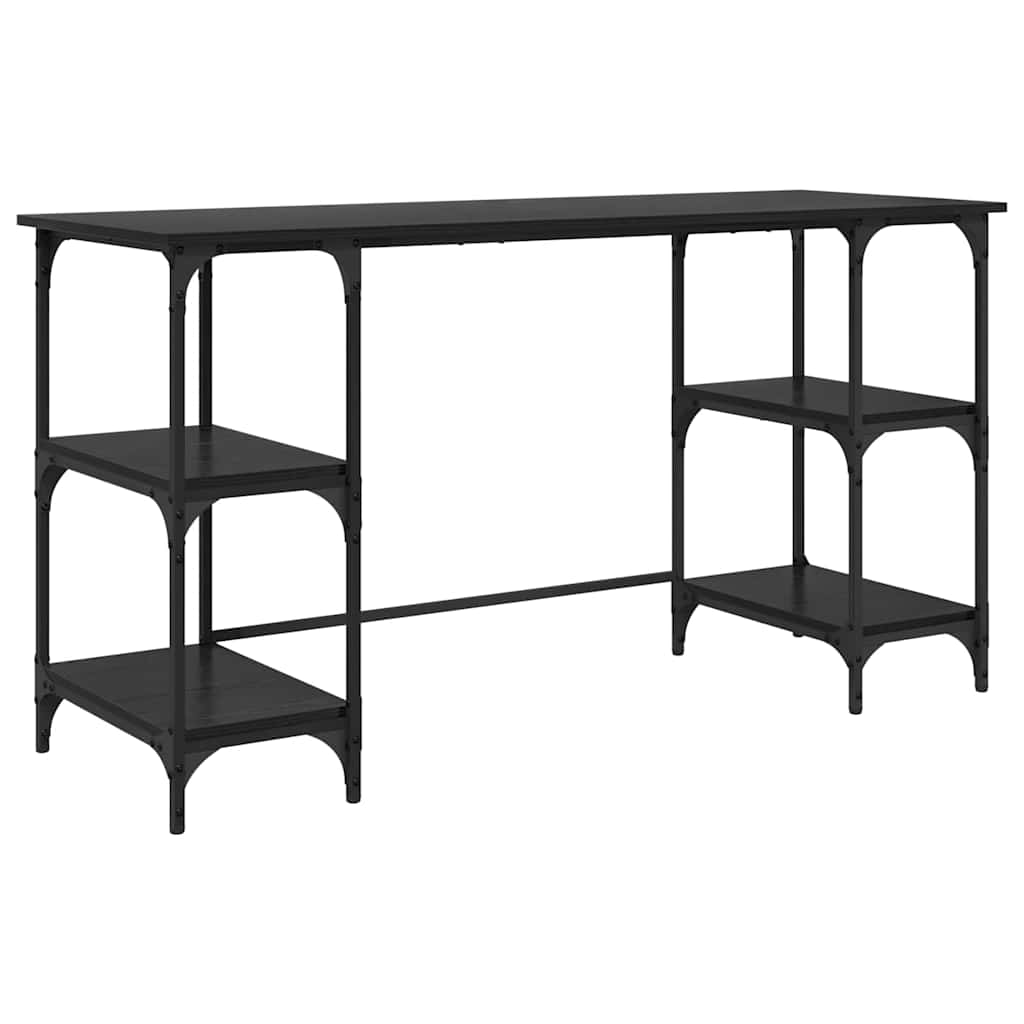 Desk with Shelf Black Oak 140 x 50 x 75 cm Engineered Wood