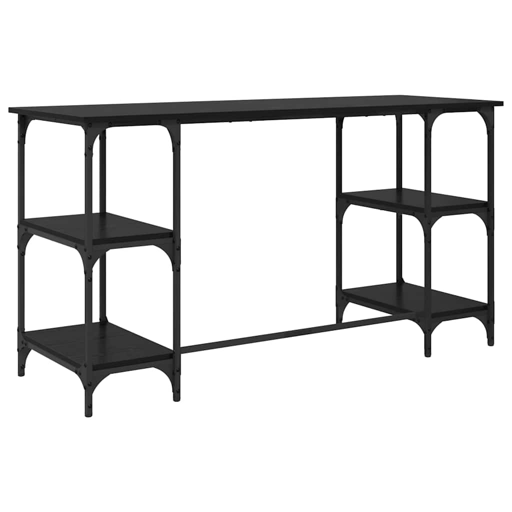 Desk with Shelf Black Oak 140 x 50 x 75 cm Engineered Wood