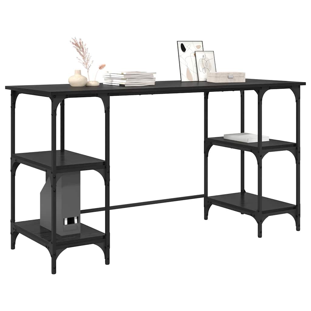 Desk with Shelf Black Oak 140 x 50 x 75 cm Engineered Wood