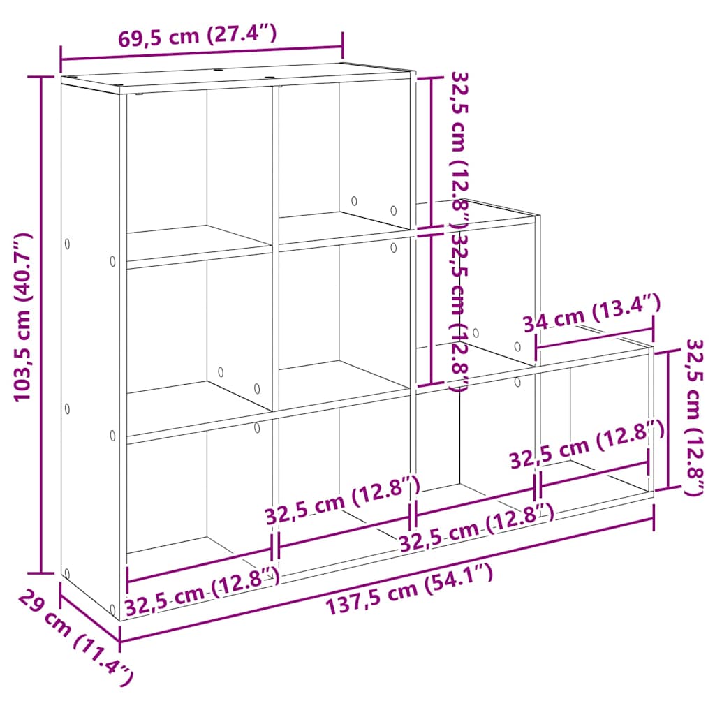 Room Divider Bookcase Black Oak 137.5 x 29 x 103.5 cm