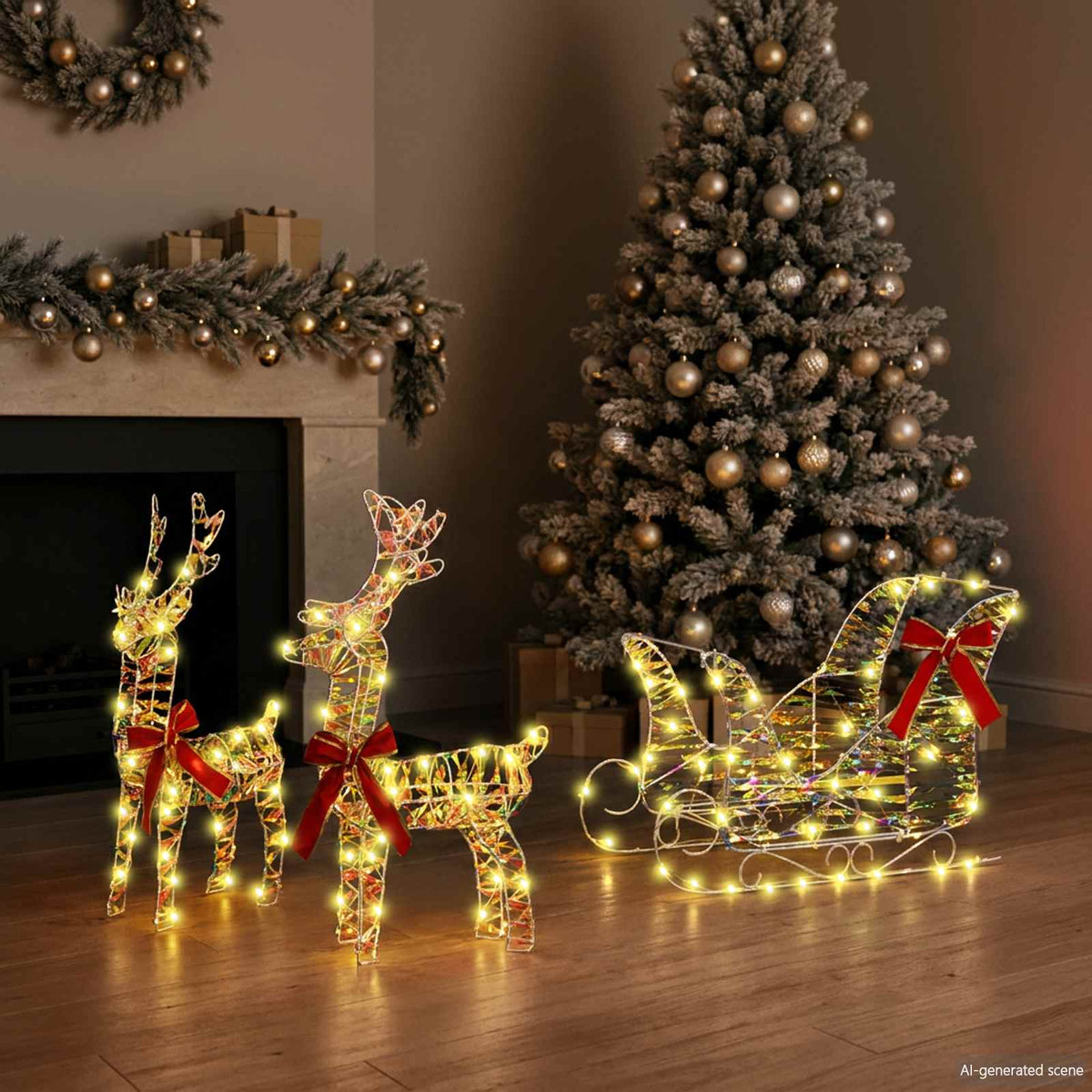 3D Christmas Reindeer with Sleigh LOVIISA 3 pcs