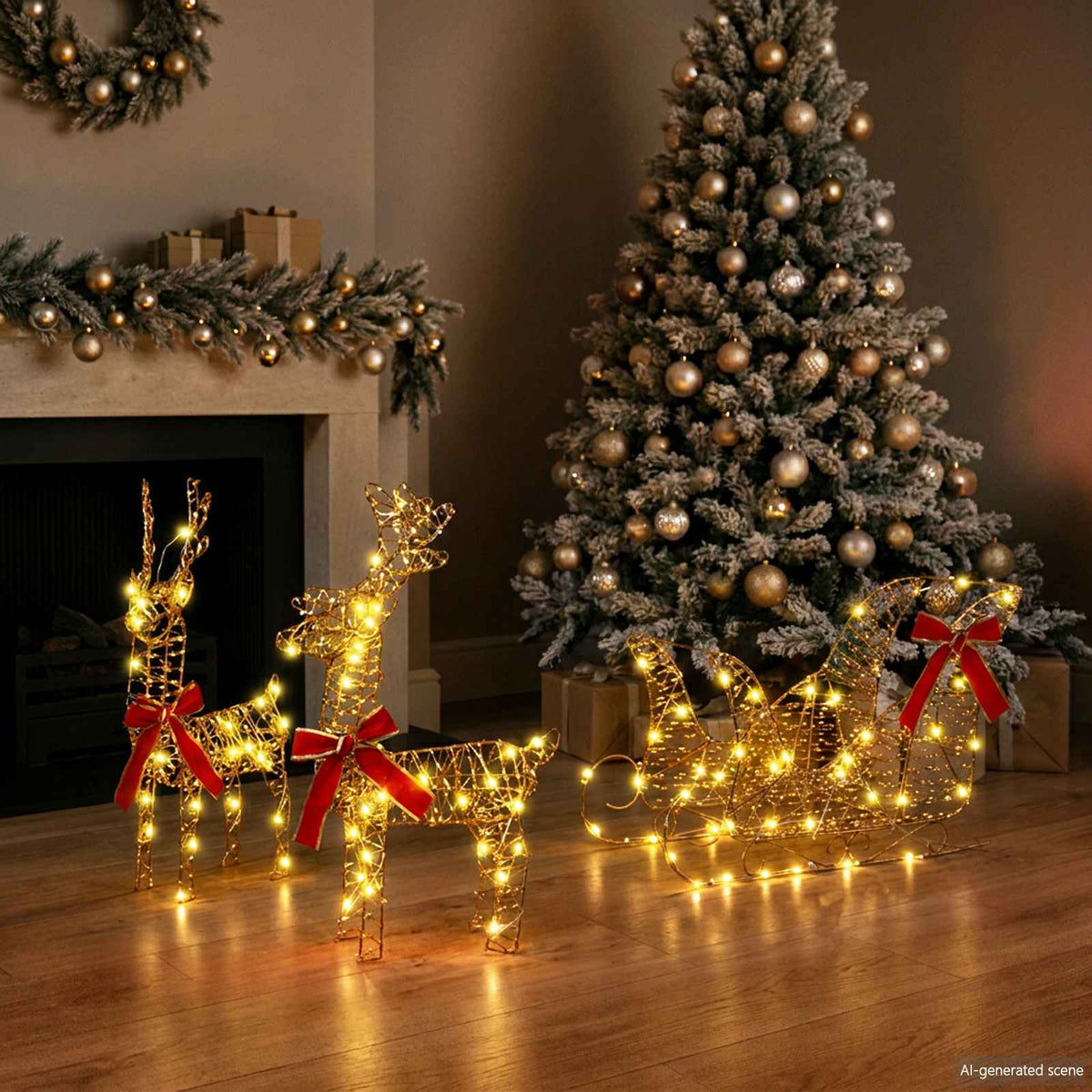 3D Christmas Reindeer with Sleigh LOVIISA 3 pcs