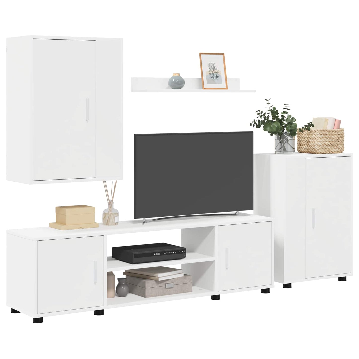 TV Cabinet Set Wall-mounted 4 pcs White Engineered wood