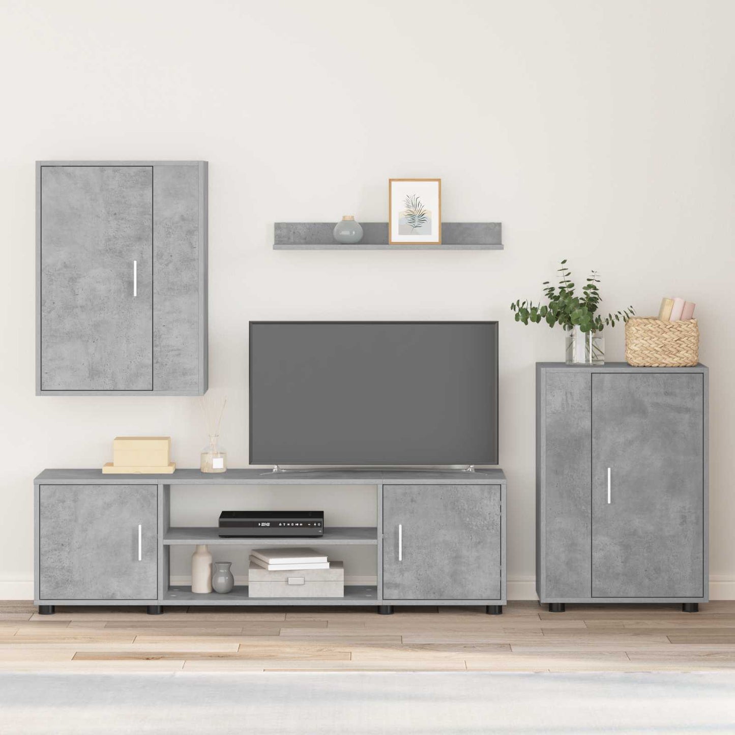 TV Cabinet Set Wall-mounted 4 pcs Concrete Grey Engineered wood