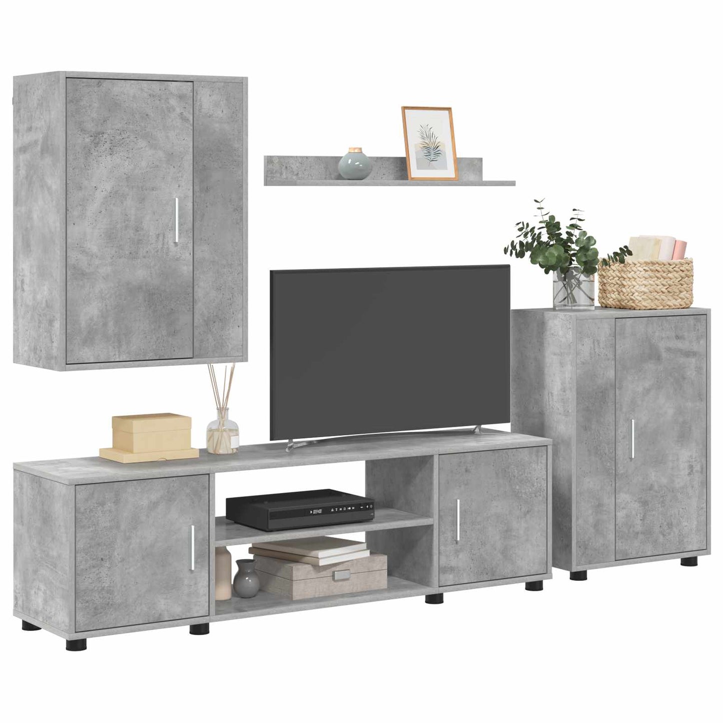 TV Cabinet Set Wall-mounted 4 pcs Concrete Grey Engineered wood