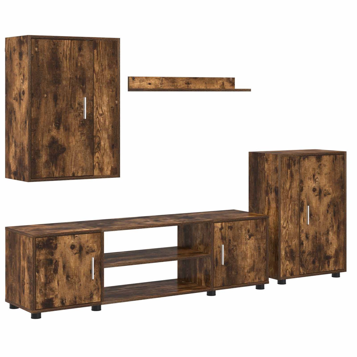 TV Cabinet Set Wall-mounted 4 pcs Somoked Oak Engineered wood