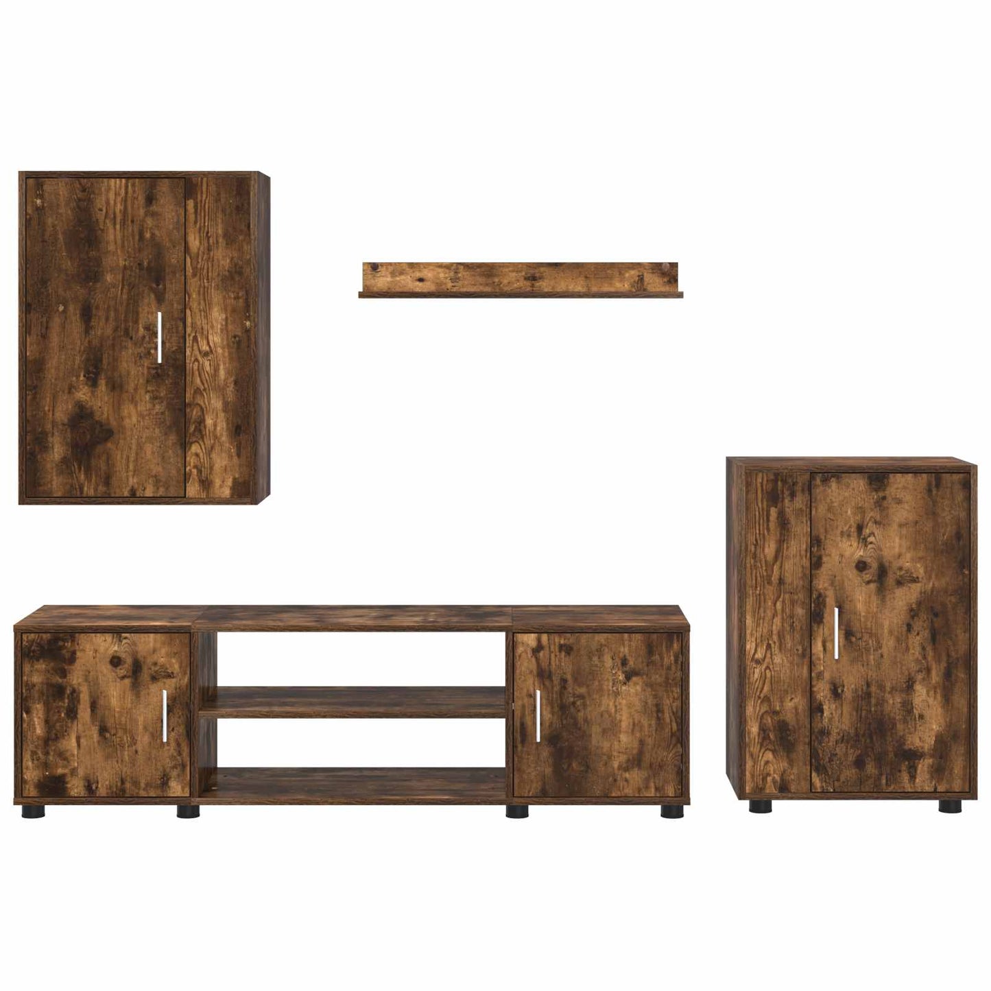 TV Cabinet Set Wall-mounted 4 pcs Somoked Oak Engineered wood