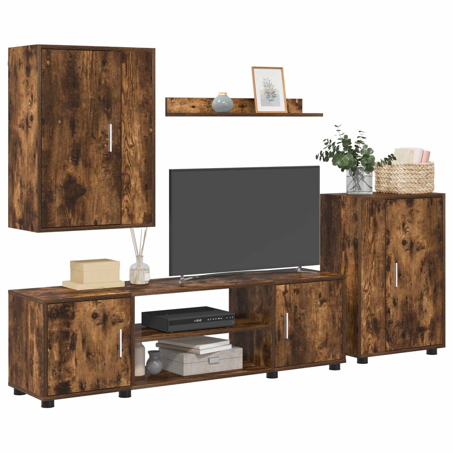 TV Cabinet Set Wall-mounted 4 pcs Somoked Oak Engineered wood