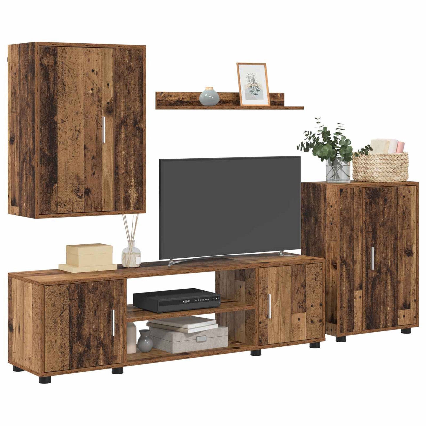 TV Cabinet Set Wall-mounted 4 pcs Old Wood Engineered wood