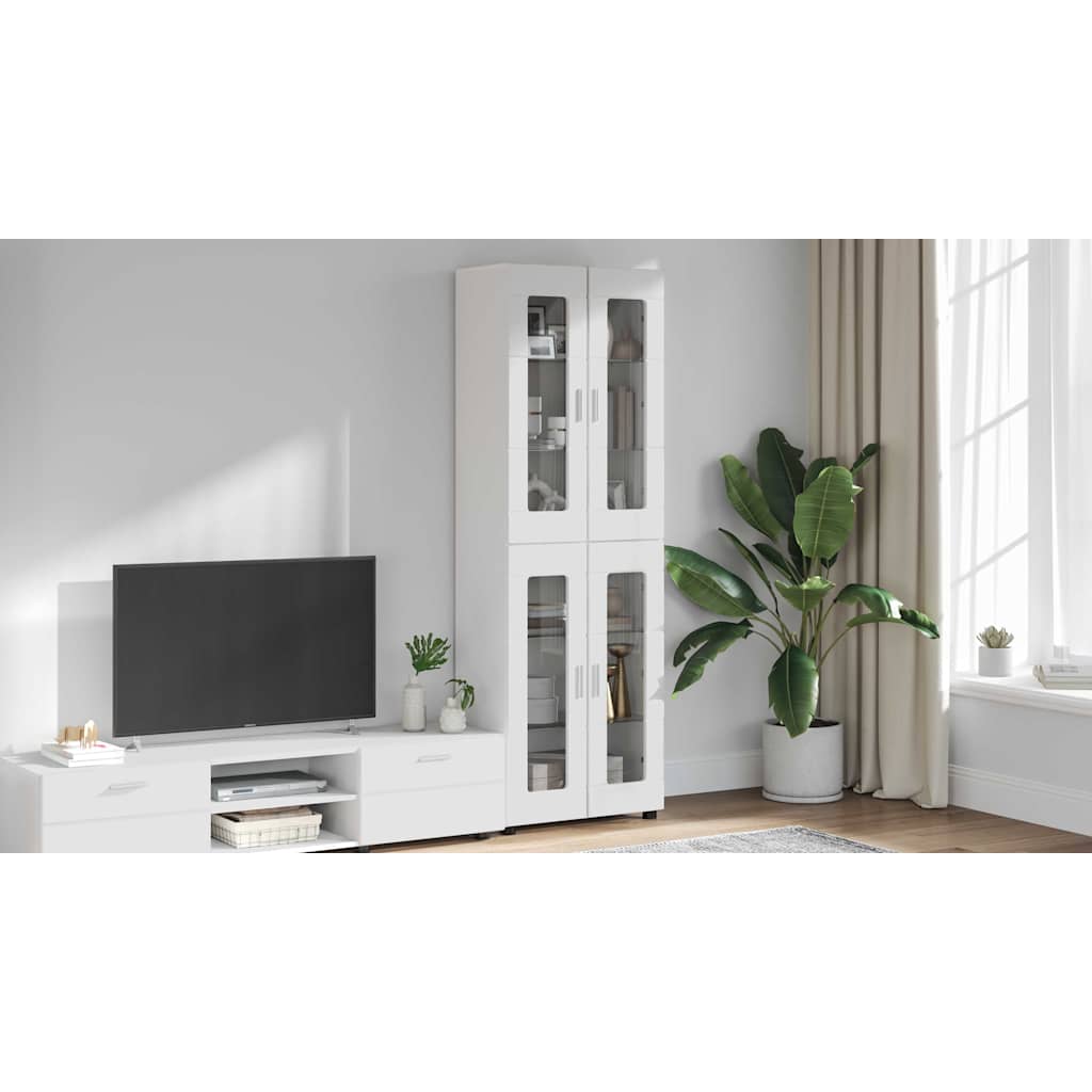 Highboard with Shelf FLORIN High Gloss White 60 x 35 x 182 cm