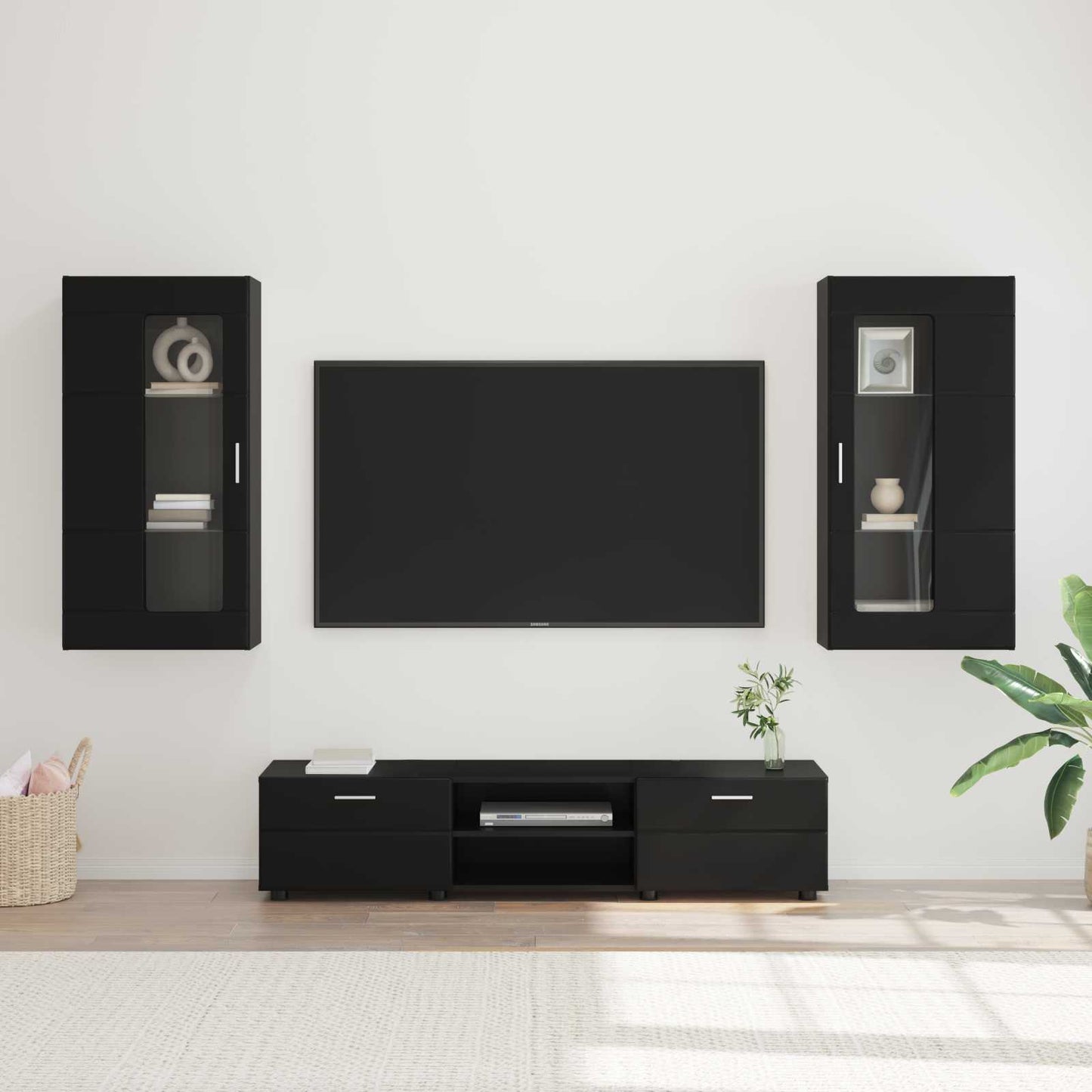 TV Cabinet Set with Drawer FLORIN 3 pcs Black Engineered Wood