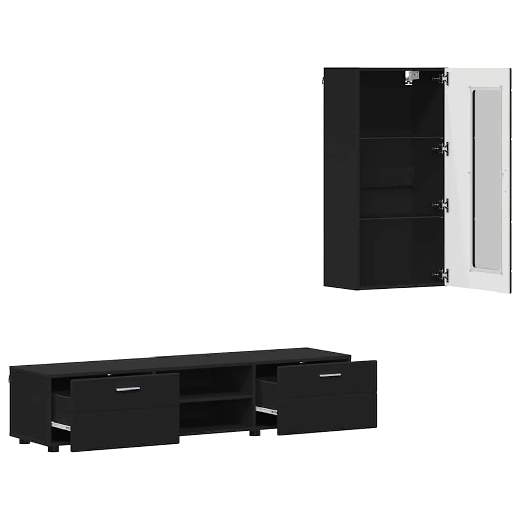TV Cabinet Set with Drawer FLORIN 3 pcs Black Engineered Wood