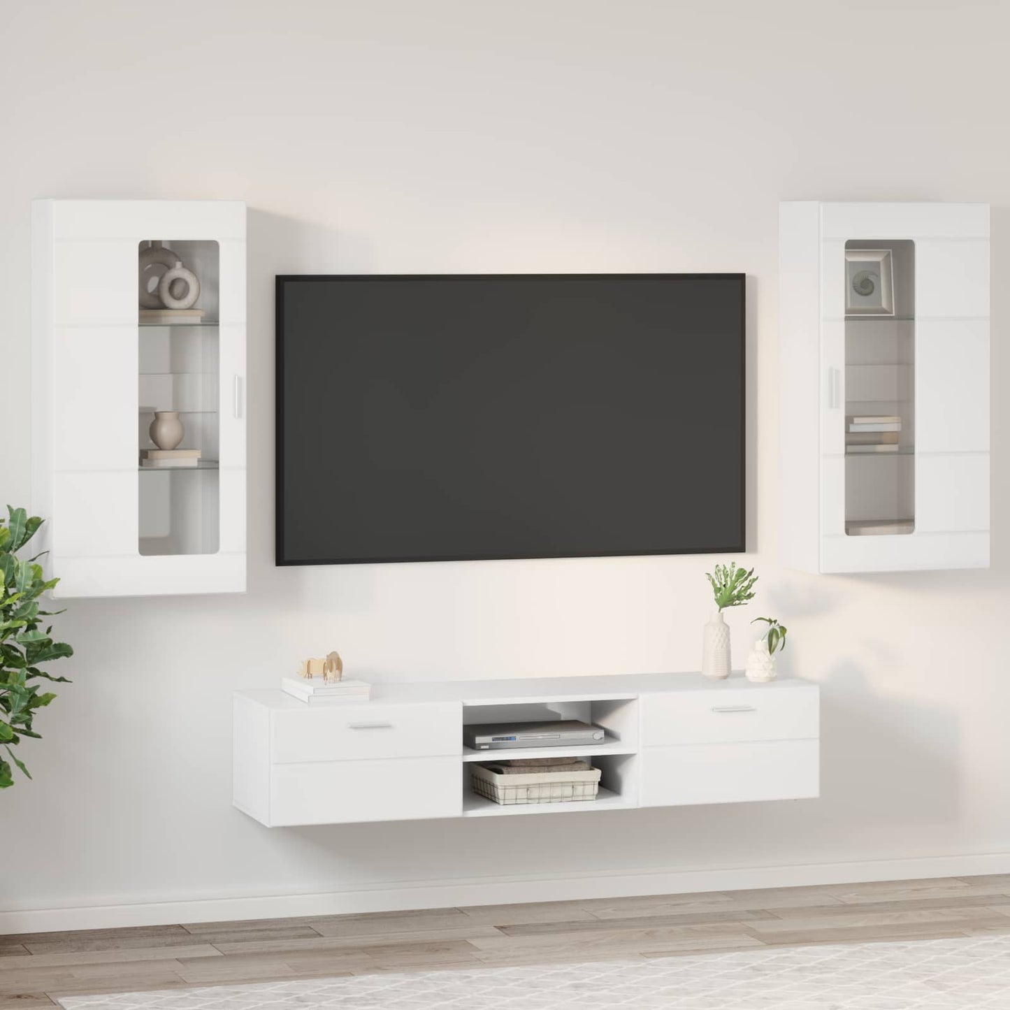 TV Cabinet Set FLORIN 3 pcs High Gloss White Engineered Wood