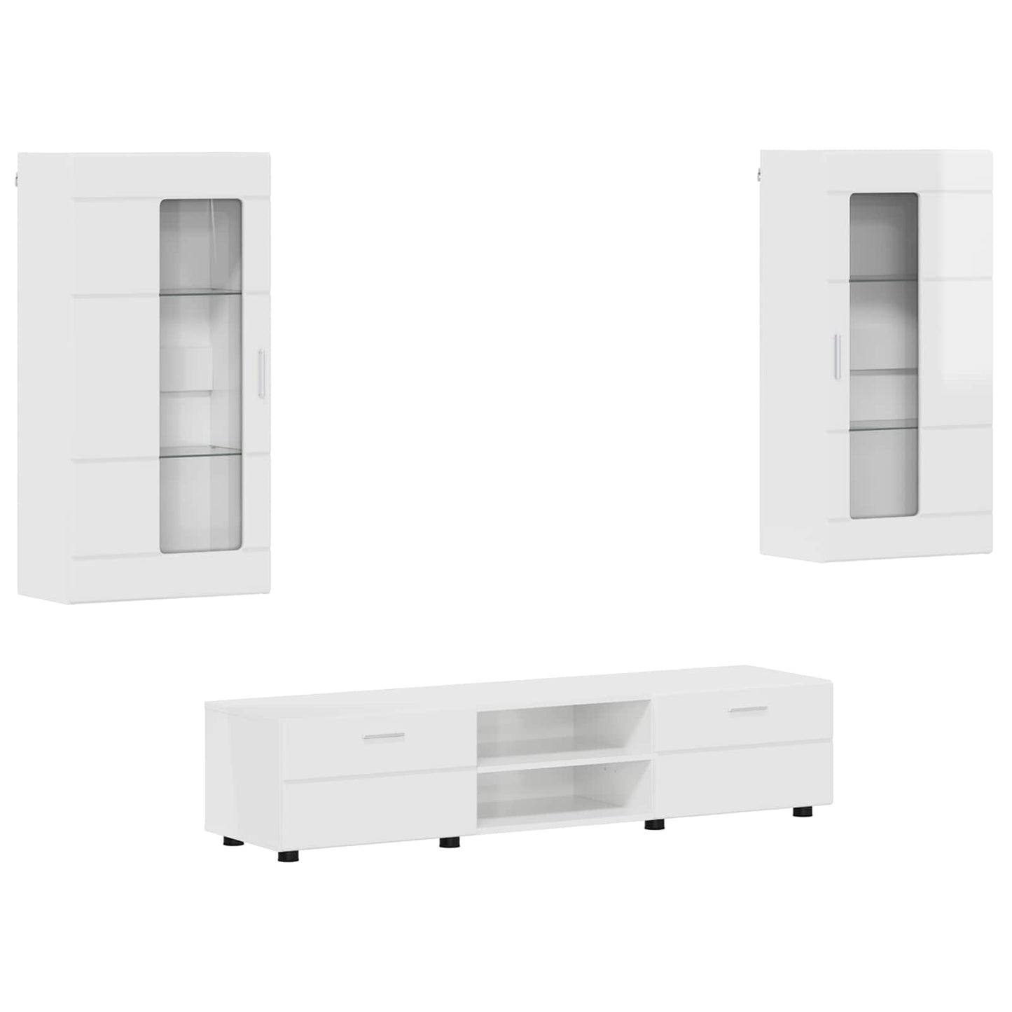 TV Cabinet Set FLORIN 3 pcs High Gloss White Engineered Wood