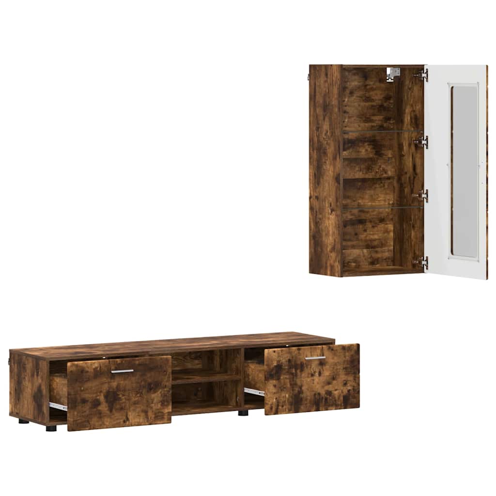 TV Cabinet Set FLORIN 3 pcs Smoked Oak Engineered Wood