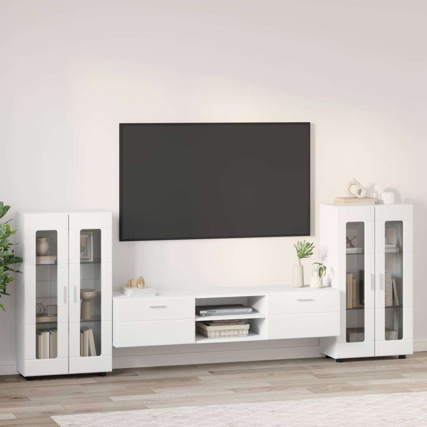 TV Cabinet Set with Drawer FLORIN 3 pcs White Engineered Wood