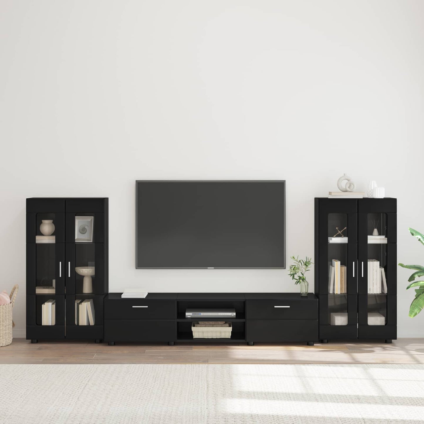 TV Cabinet Set with Drawer FLORIN 3 pcs Black Engineered Wood