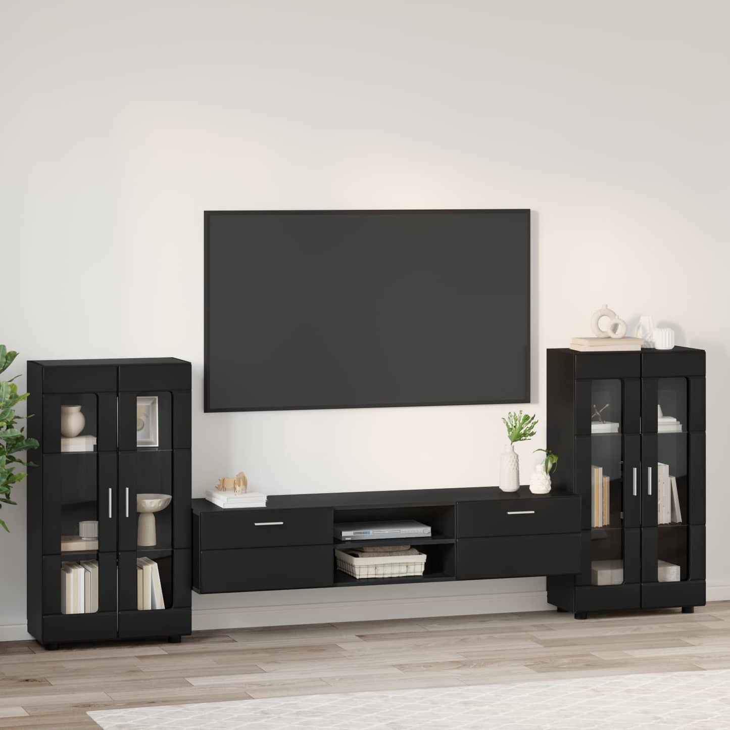 TV Cabinet Set with Drawer FLORIN 3 pcs Black Engineered Wood