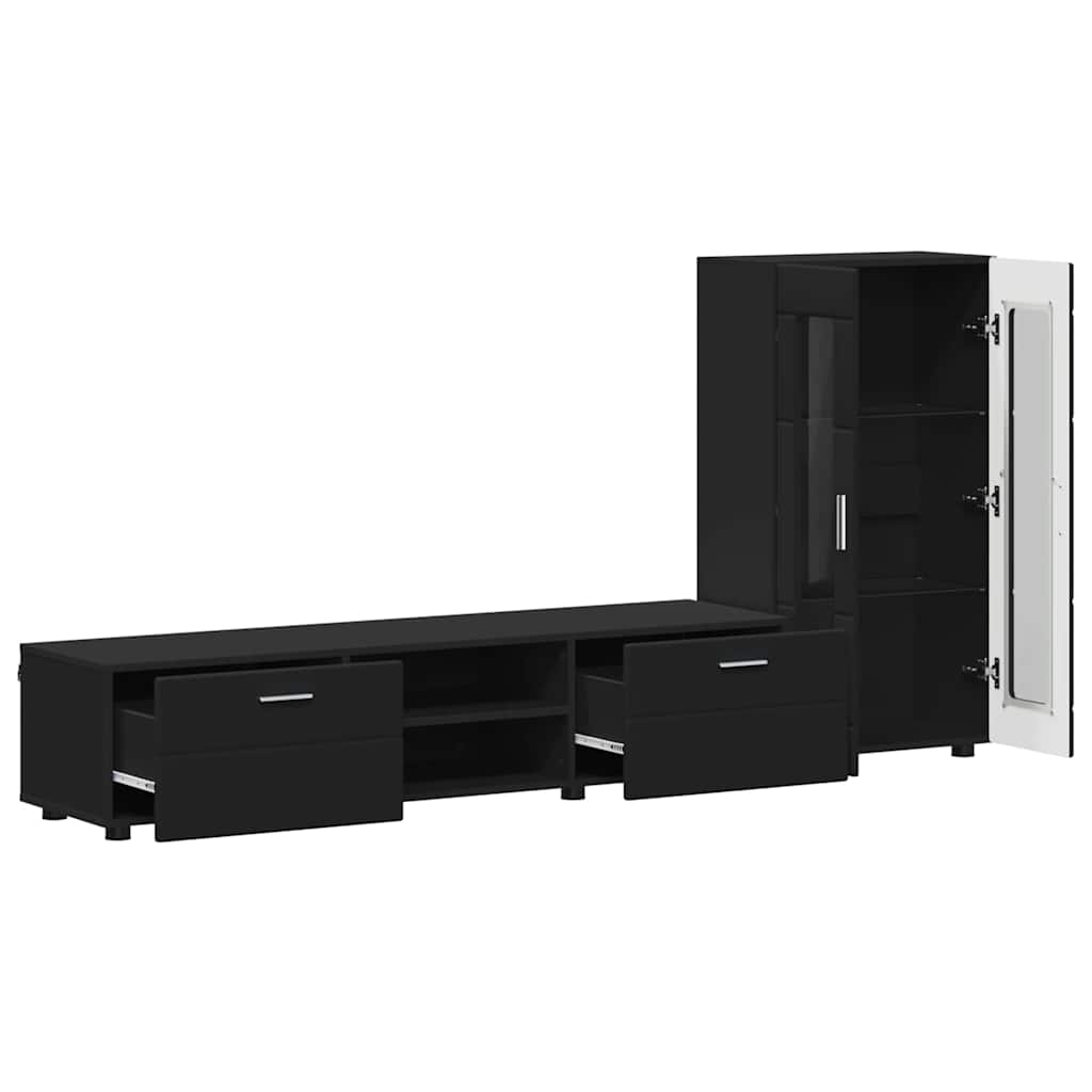 TV Cabinet Set with Drawer FLORIN 3 pcs Black Engineered Wood