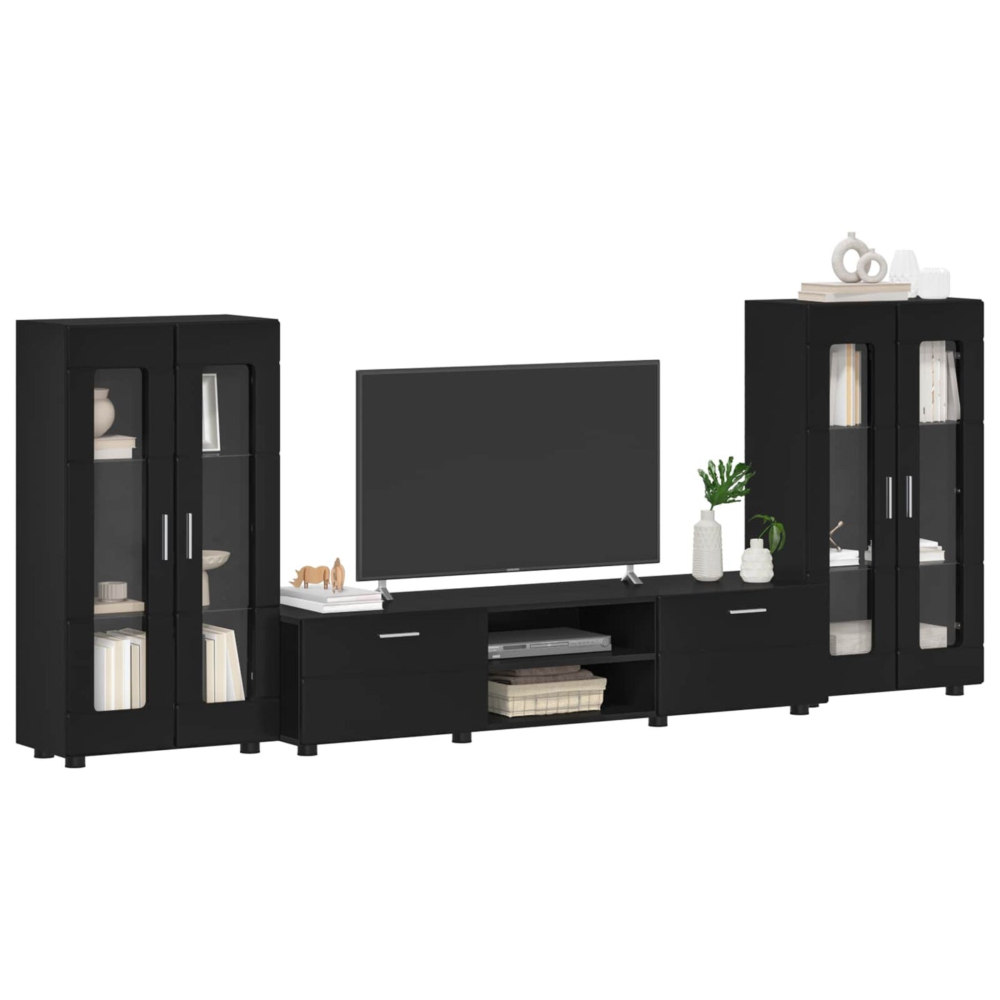 TV Cabinet Set with Drawer FLORIN 3 pcs Black Engineered Wood