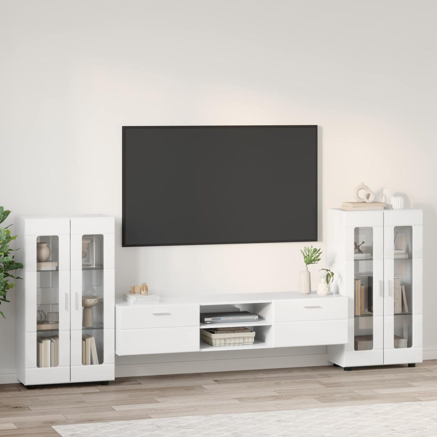 TV Cabinet Set FLORIN 3 pcs High Gloss White Engineered Wood
