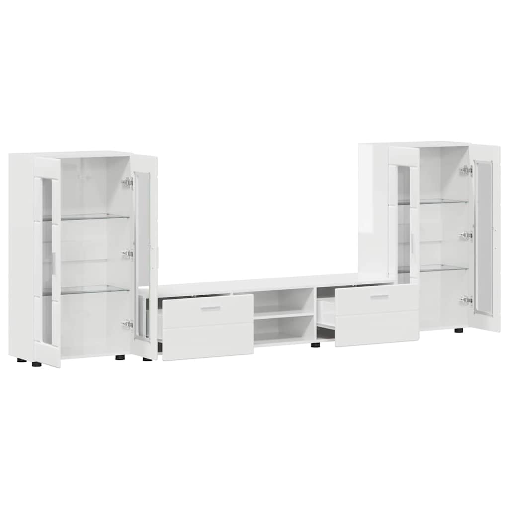 TV Cabinet Set FLORIN 3 pcs High Gloss White Engineered Wood