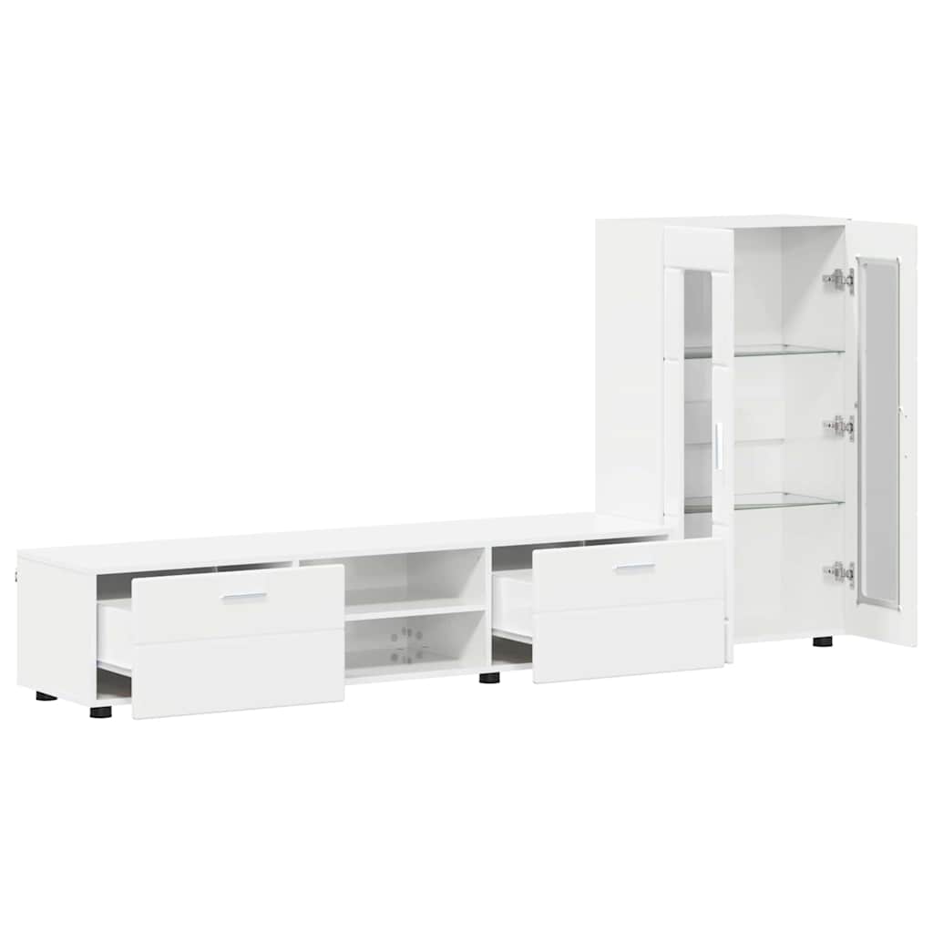 TV Cabinet Set FLORIN 3 pcs High Gloss White Engineered Wood