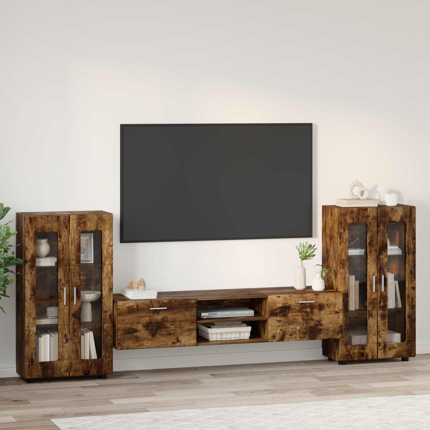 TV Cabinet Set FLORIN 3 pcs Smoked Oak Engineered Wood