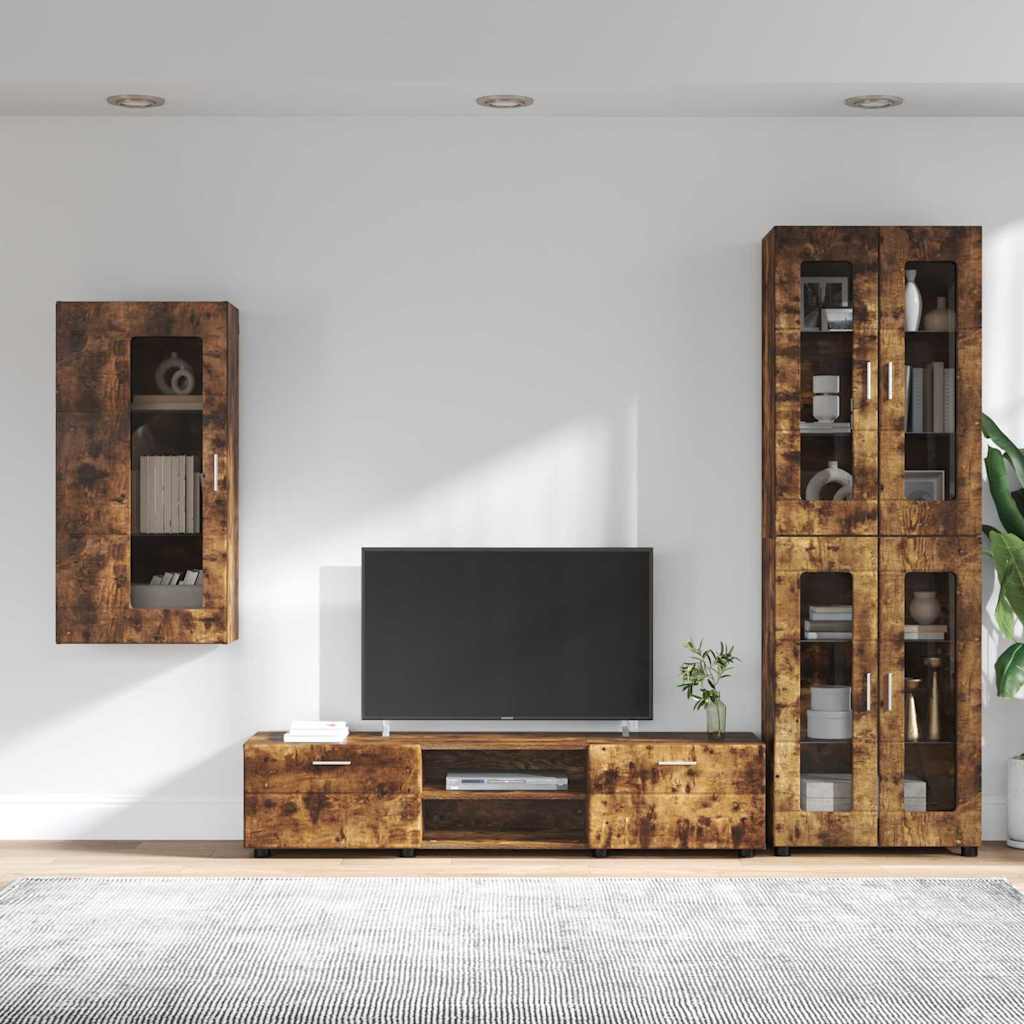 TV Cabinet Set FLORIN 3 pcs Smoked Oak Engineered Wood