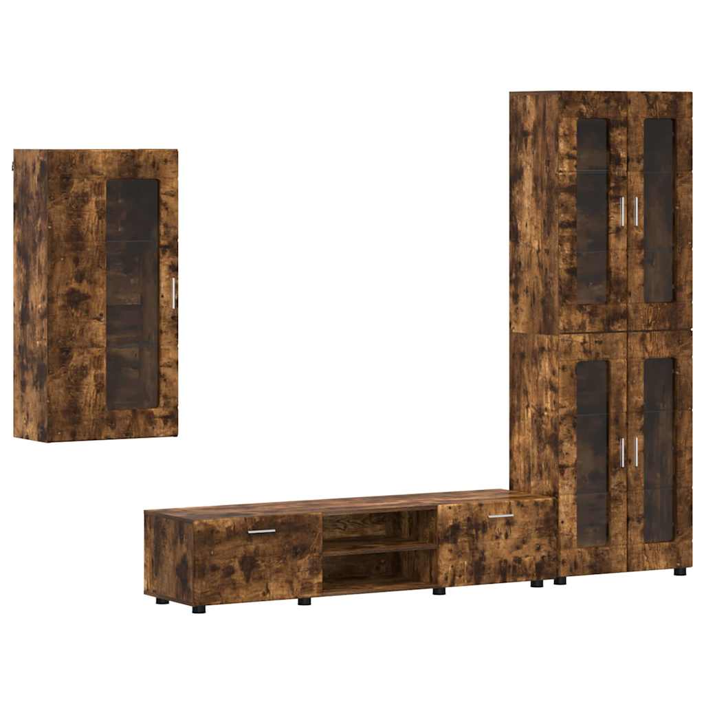 TV Cabinet Set FLORIN 3 pcs Smoked Oak Engineered Wood