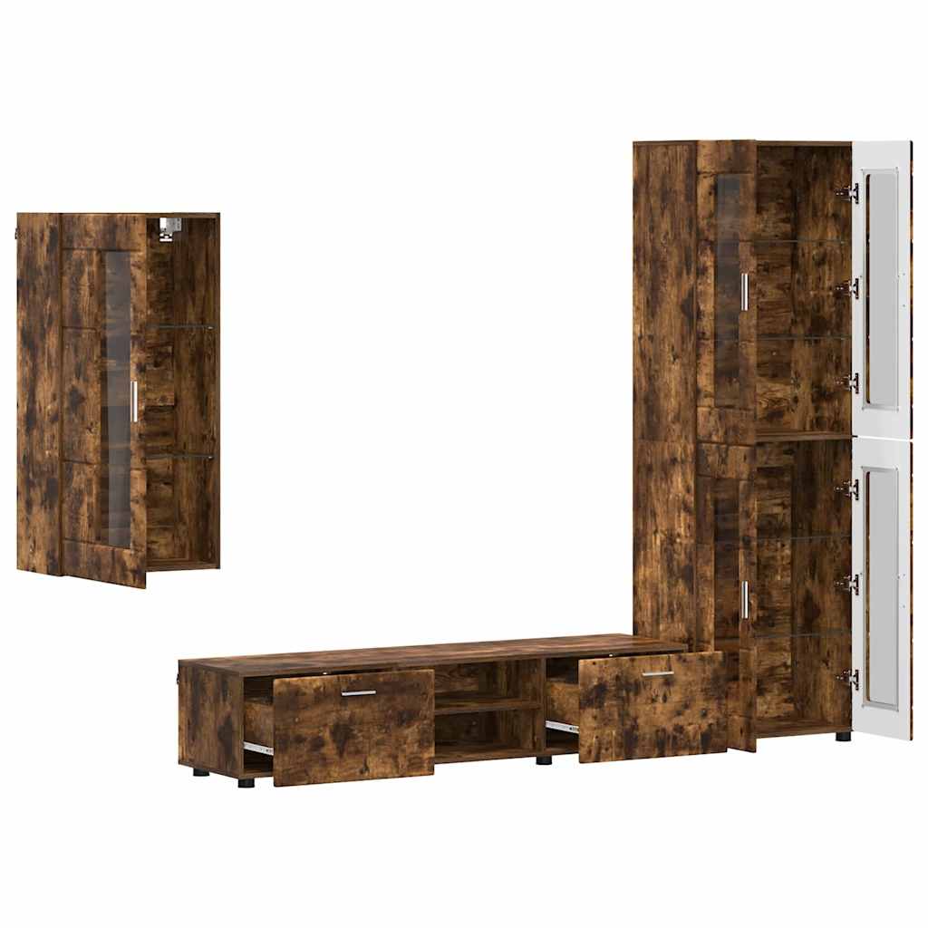 TV Cabinet Set FLORIN 3 pcs Smoked Oak Engineered Wood