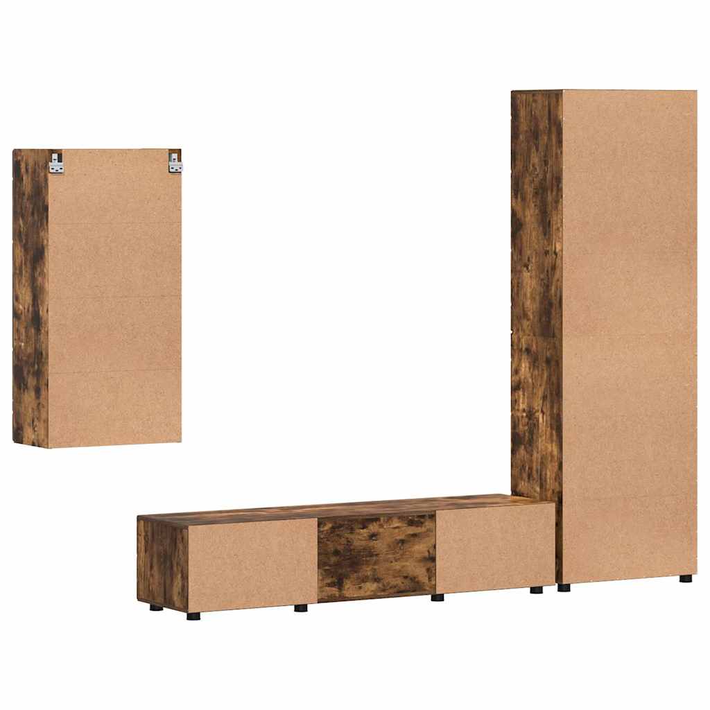 TV Cabinet Set FLORIN 3 pcs Smoked Oak Engineered Wood