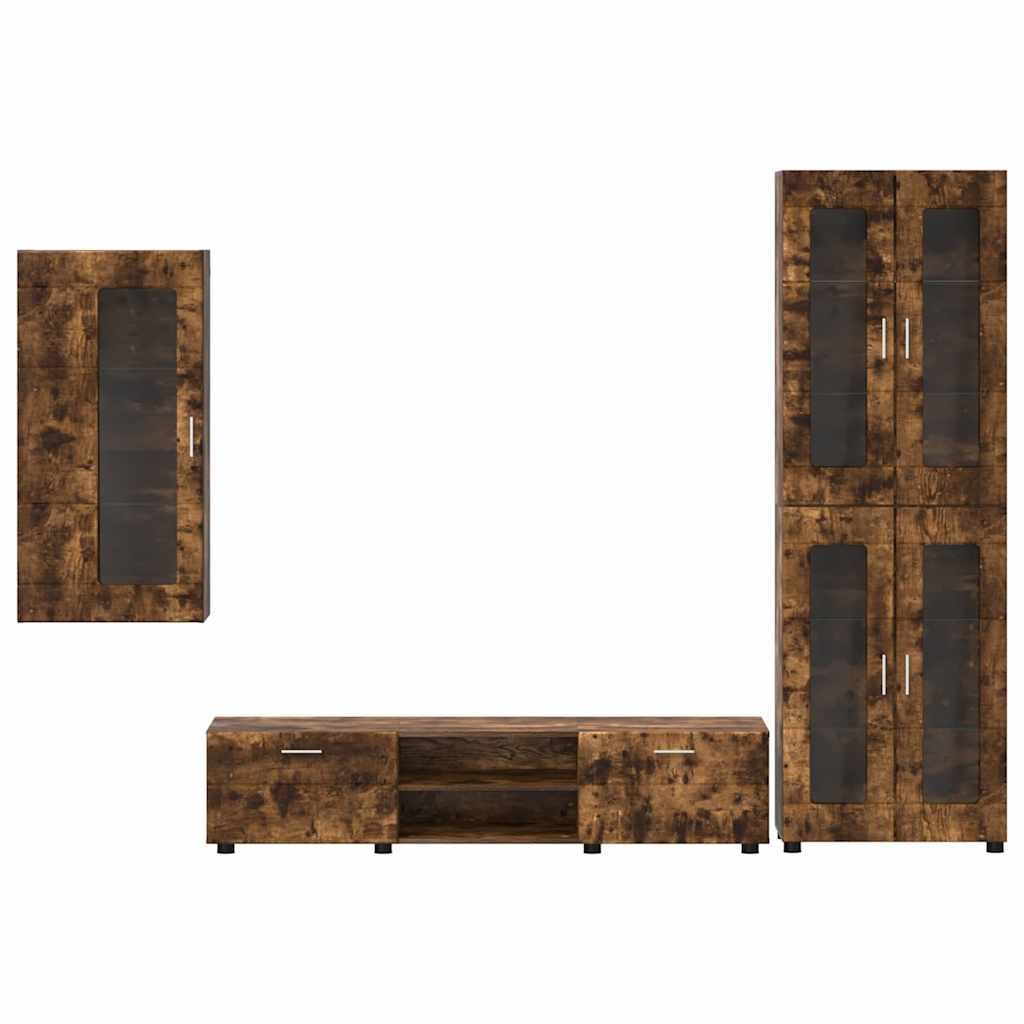 TV Cabinet Set FLORIN 3 pcs Smoked Oak Engineered Wood