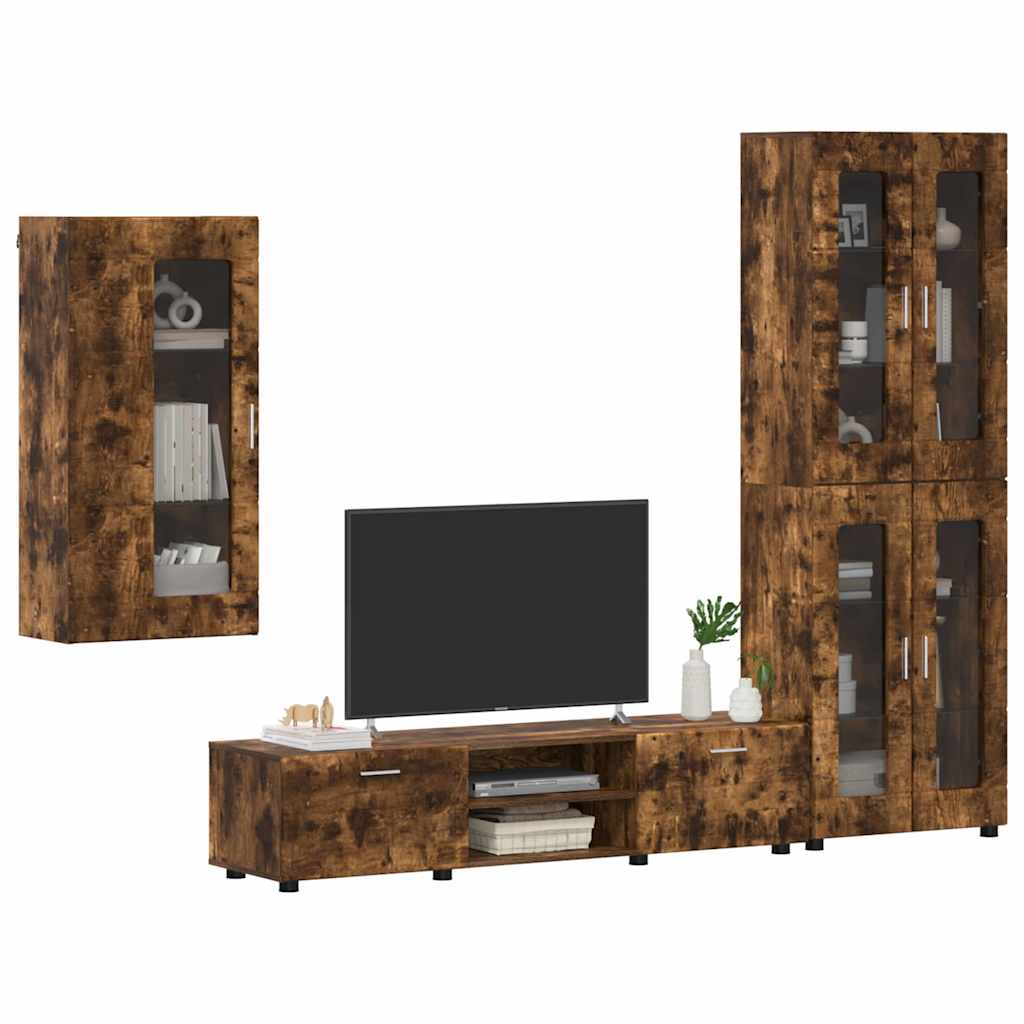 TV Cabinet Set FLORIN 3 pcs Smoked Oak Engineered Wood