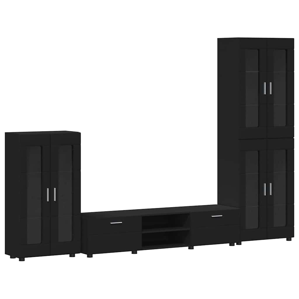 TV Cabinet Set with Drawer FLORIN 3 pcs Black Engineered Wood